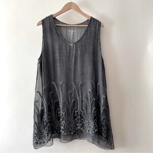 Soft Surroundings Grey 100% Silk Sleeveless Tunic Embroidered Sequins Size XL